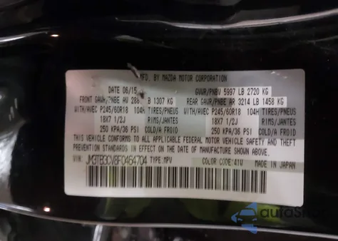 2015 Mazda Cx-9 Touring from USA, damaged, VIN JM3TB3CV8F0464704
